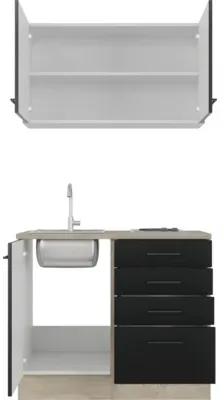 Minikuchyňa so spotrebičmi Flex Well Capri 100 cm farba čela matne čierna farba korpusu divoký dub