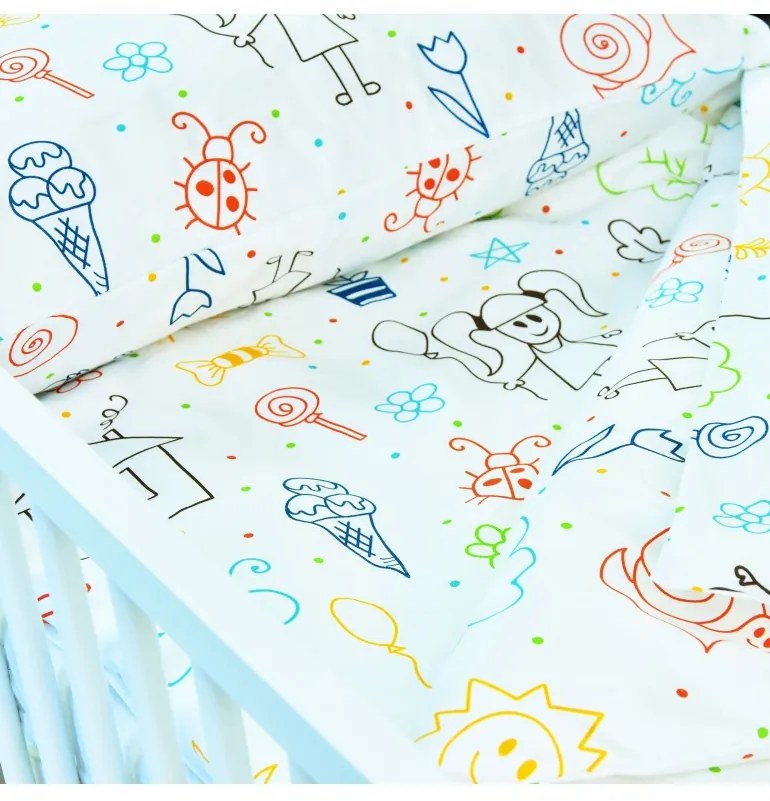 Obliečky detské bavlnené Happy biele EMI, Vankúš 45x65