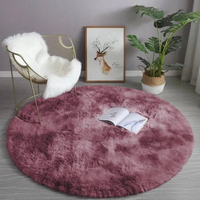 Protišmykový koberec SHAGGY ombré, červený kruh