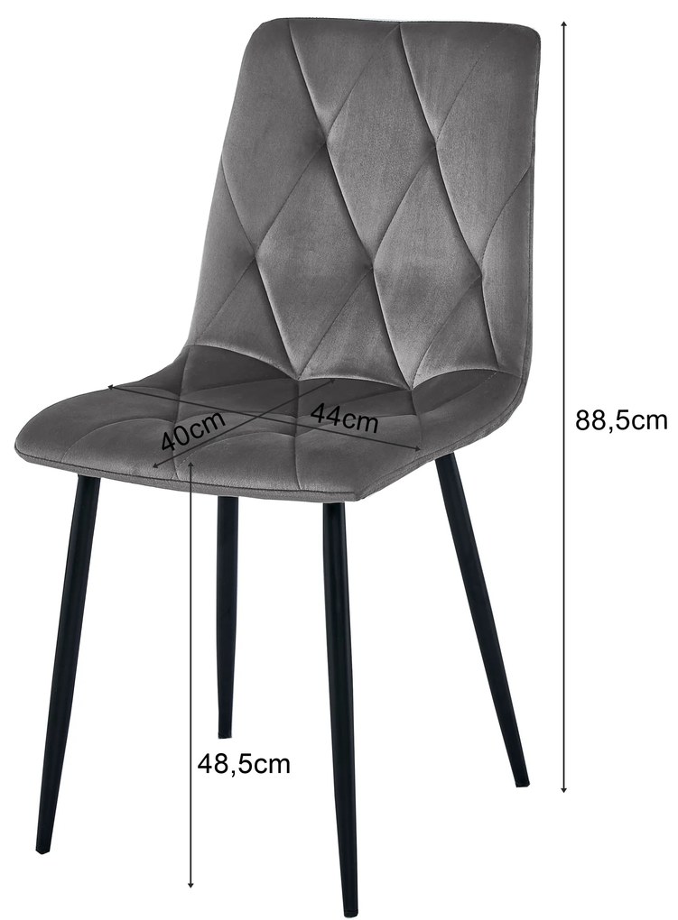 Ružová zamatová jedálenská stolička LIBRA s čiernymi nohami