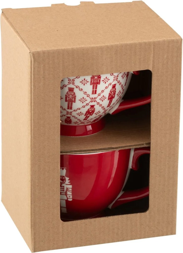 Darčeková sada 2 veľkých hrnčekov so luskáčikmi červené keramické - 15 * 15 * 9 cm / 450ml