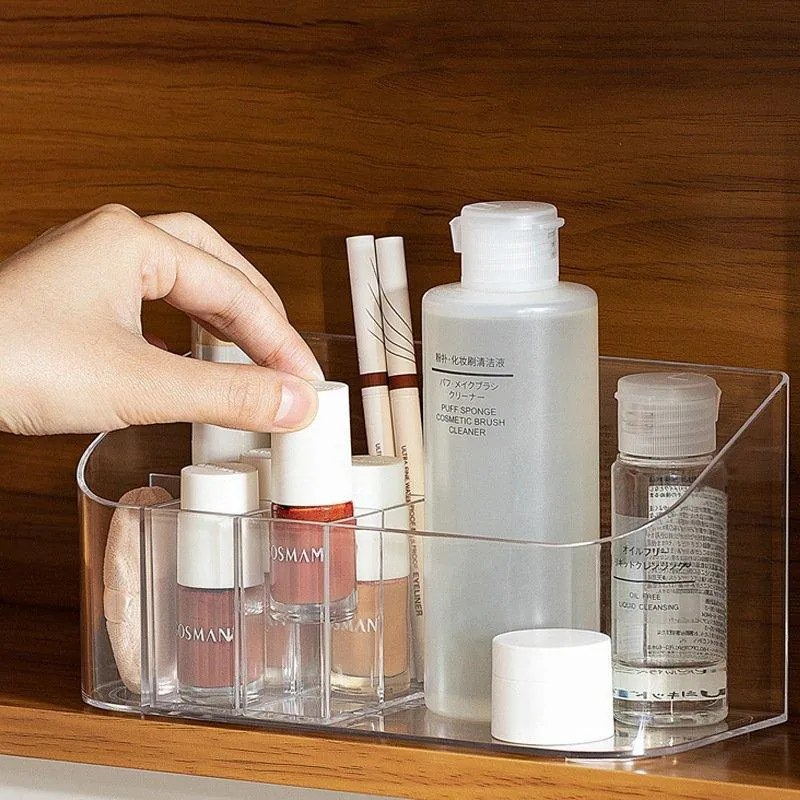 Stojan na kozmetiku s 9 priehradkami - priehľadný Plast