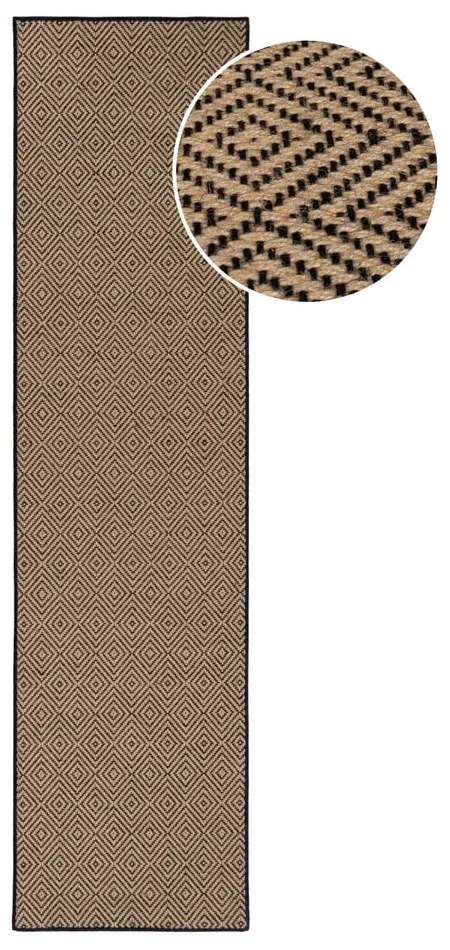 Jutový behúň na schody v čierno-prírodnej farbe 60x800 cm Diamond – Flair Rugs