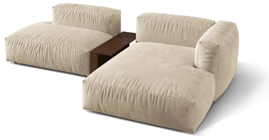 Béžová zamatová modulárna rohová pohovka (pravý roh/s leňoškou) Martina – Micadoni