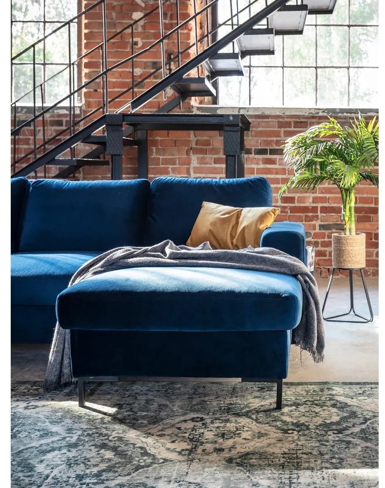 Námorníckymodrá zamatová rozkladacia rohová pohovka Miuform Lofty Lilly, pravý roh