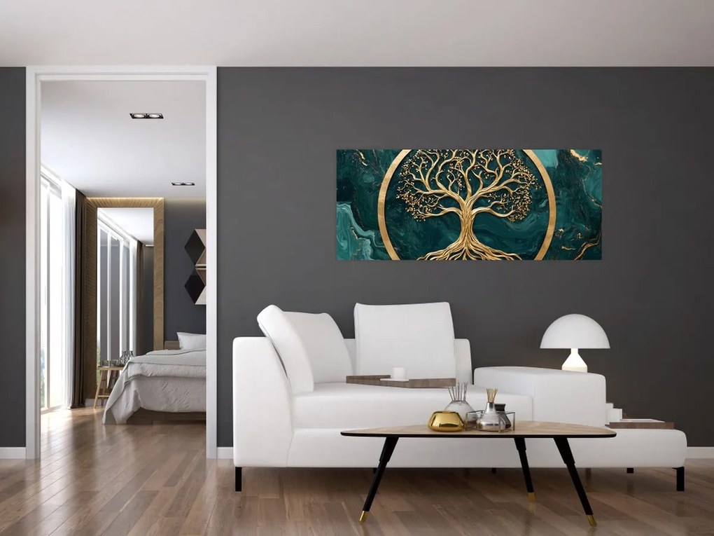 Obraz – Zlatý strom života v mramore (120x50 cm)