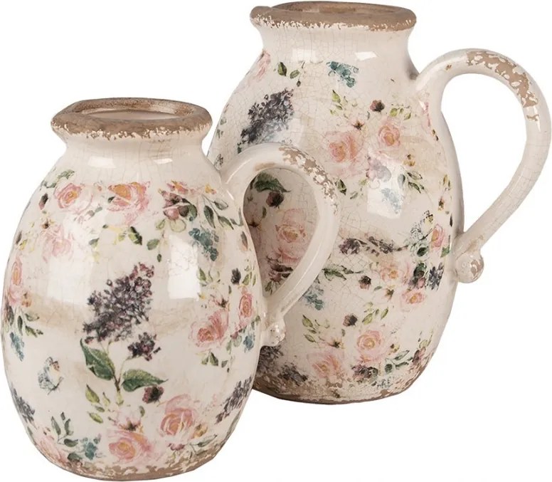 Béžový keramický dekoratívny džbán s ružami Rosina M - 17*13*18 cm