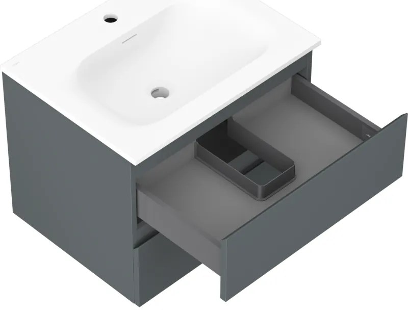 Mexen Orio, kúpeľňová skrinka 60 cm s umývadlom Vela, 2 zásuvky, grafitová matná/biela matná, 91A10-06047-2-BFF66-W23M01