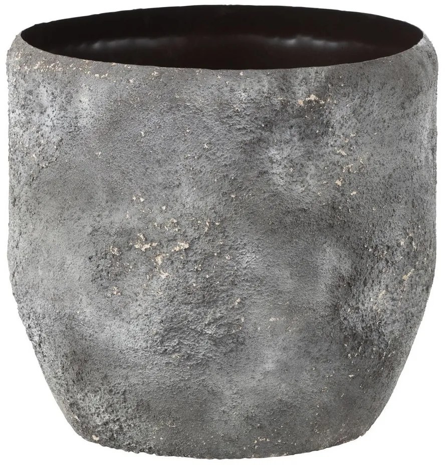 Sivý veľký kovový obal na kvetináč Rough - Ø 40*37 cm