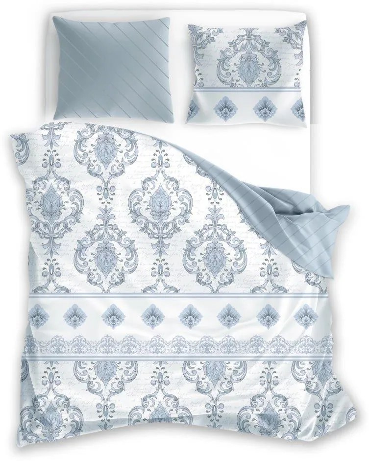 Bavlněné saténové povlečení PURE SATEEN 220x200 cm + 2x 70x80 cm bílé/modré