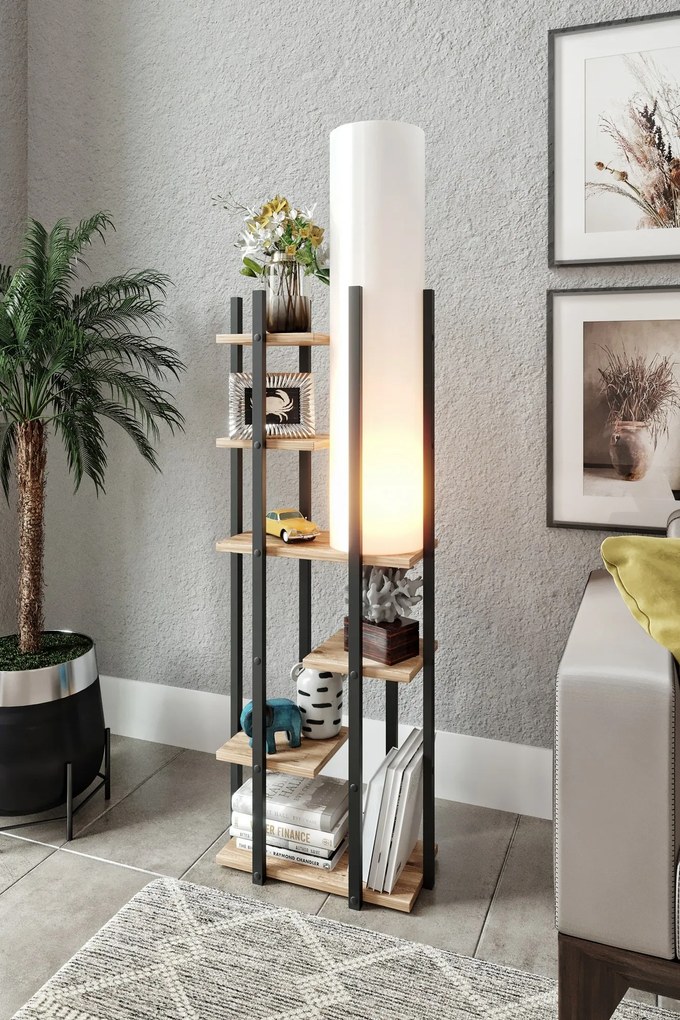 Stojací lampa Nora IV černá/přírodní dub