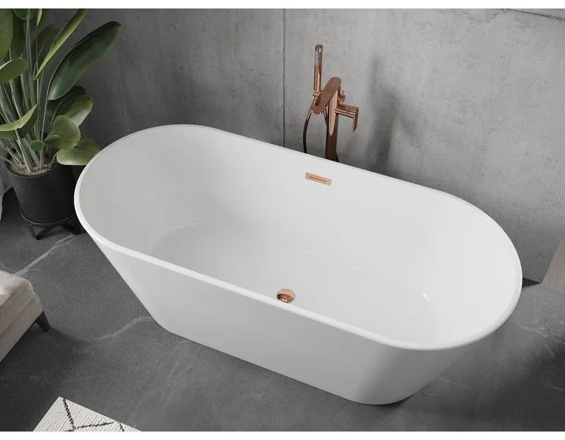 Mexen Flavia, voľne stojaca vaňa 170 x 75 cm, biela, ružové zlato prepad, 54031708000-60