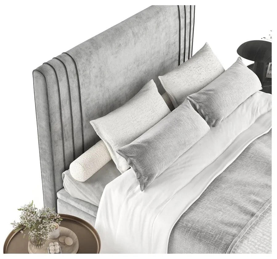 Sivá čalúnená dvojlôžková posteľ s úložným priestorom 140x200 cm Musca – Maison de Rêve