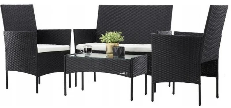 Záhradný ratanový set Aldotrade GardenLine, čierny+ krémové podrúčky