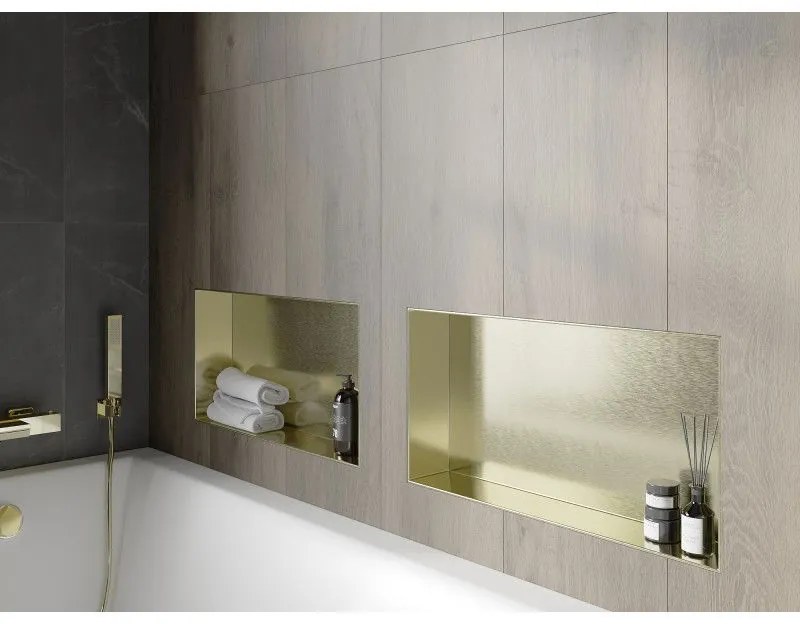 Mexen X-Wall-NR, polička na zapustenie pod obklad bez goliera 60 x 30 cm, zlatá lesklá, 1951603010