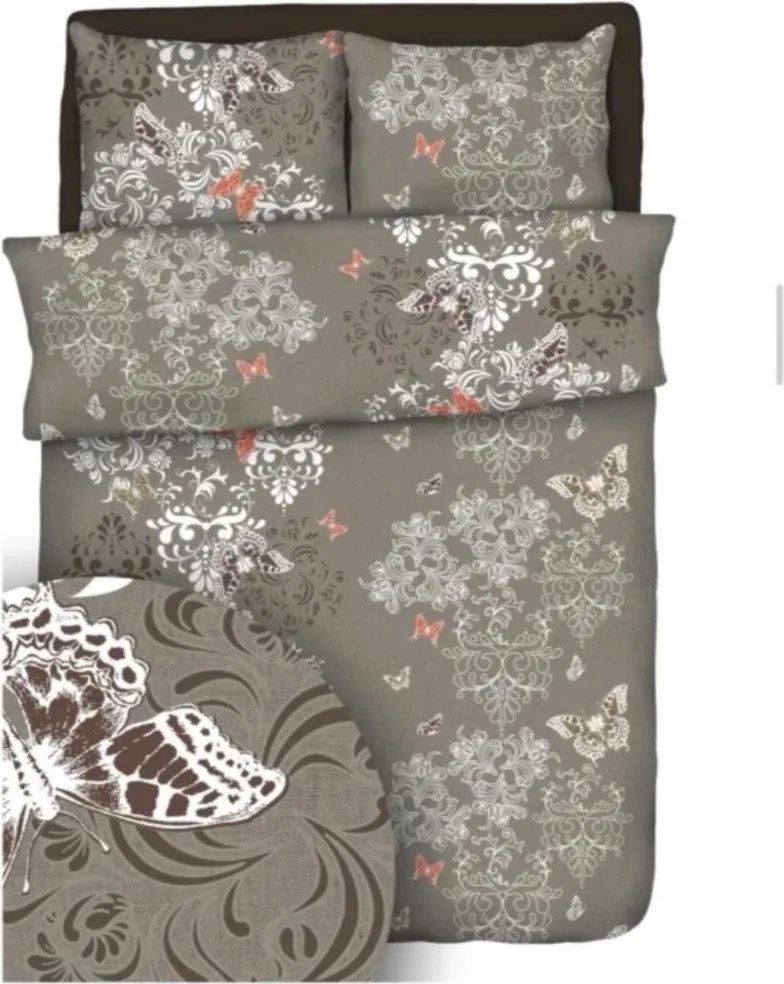 Obliečky bavlnené Butterfly garden brown TiaHome - 1x Vankúš 90x70cm, 1x Paplón 140x200cm