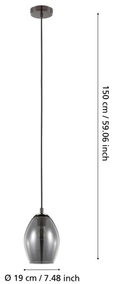 Eglo 39564 - Luster na lanku ESTANYS 1xE27/60W/230V dymová