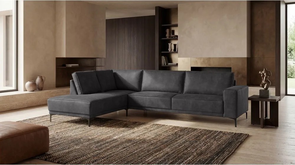 Antracitová rohová pohovka z imitácie kože (ľavý roh) Copenhagen – Scandic
