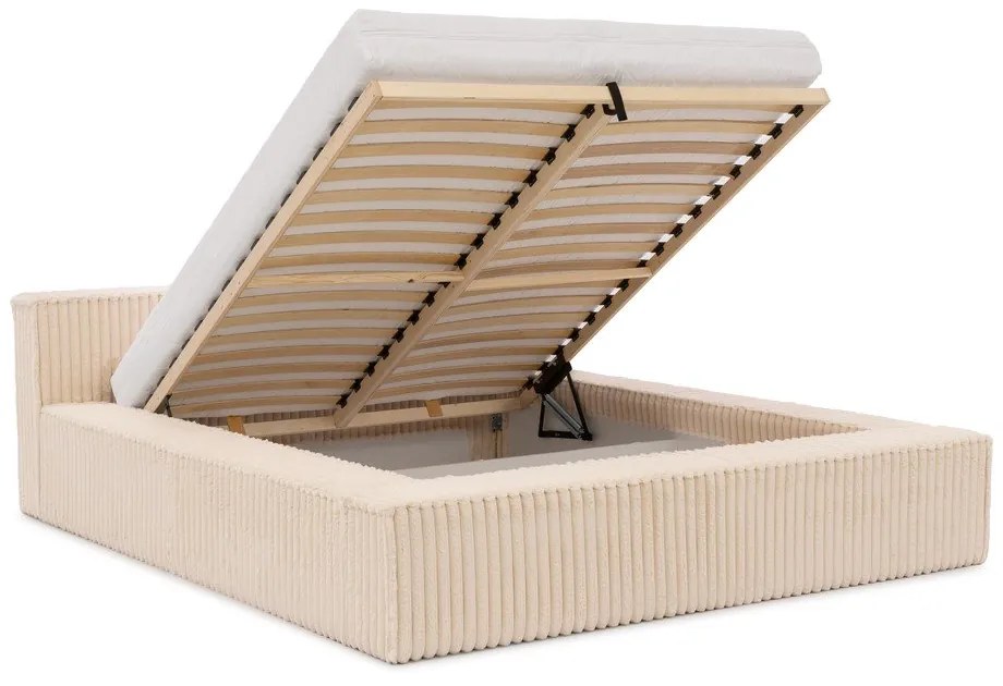 Béžová čalúnená dvojlôžková posteľ s úložným priestorom s roštom 140x200 cm Cloe – Ropez