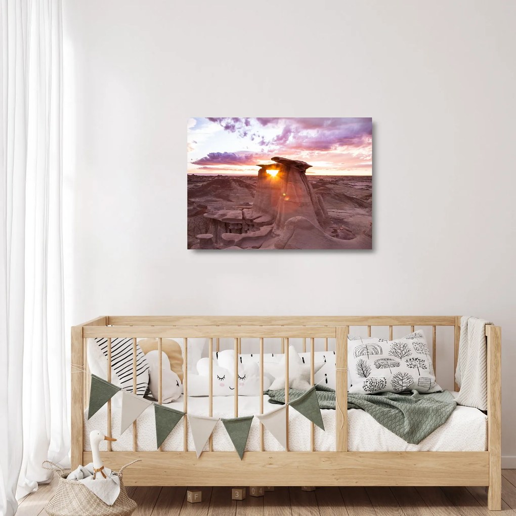 Sklenený obraz - západ slnka na púšti (70x50 cm)