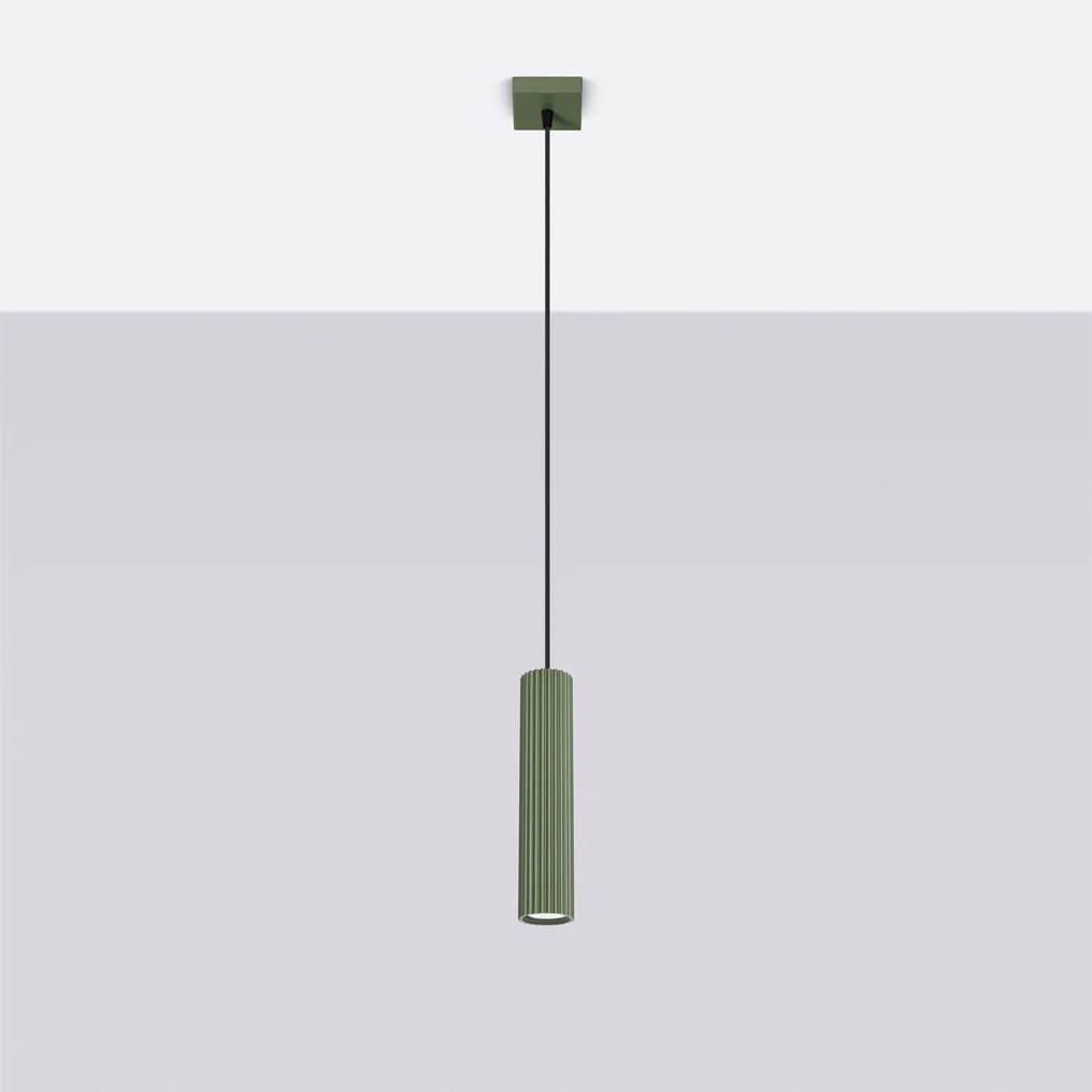 Závesné svietidlo Karbon, 1x olivovo zelené kovové tienidlo