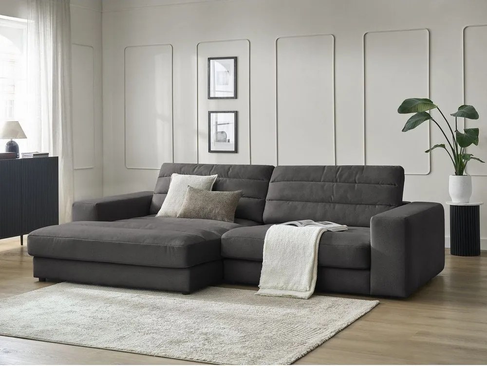 Antracitová zamatová rohová pohovka (ľavý roh/s leňoškou) Sierra – Bobochic Paris