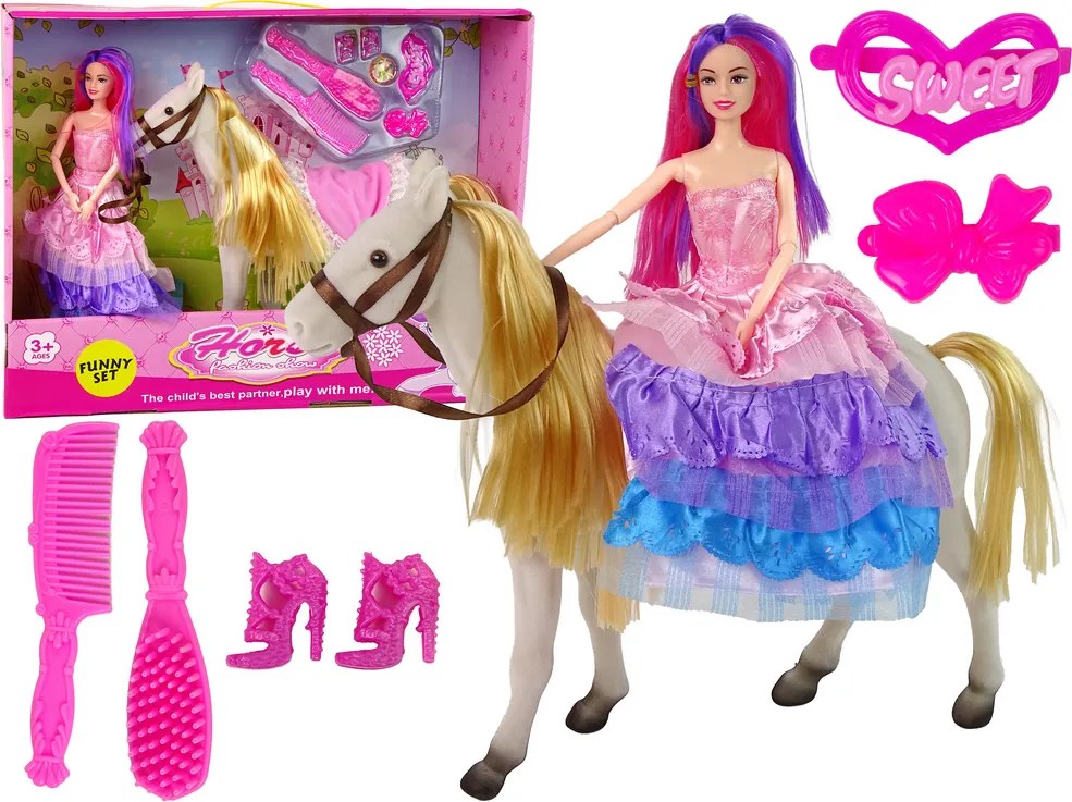 LEAN Toys Bábika princezná s bielym koníkom – figúrky a doplnky