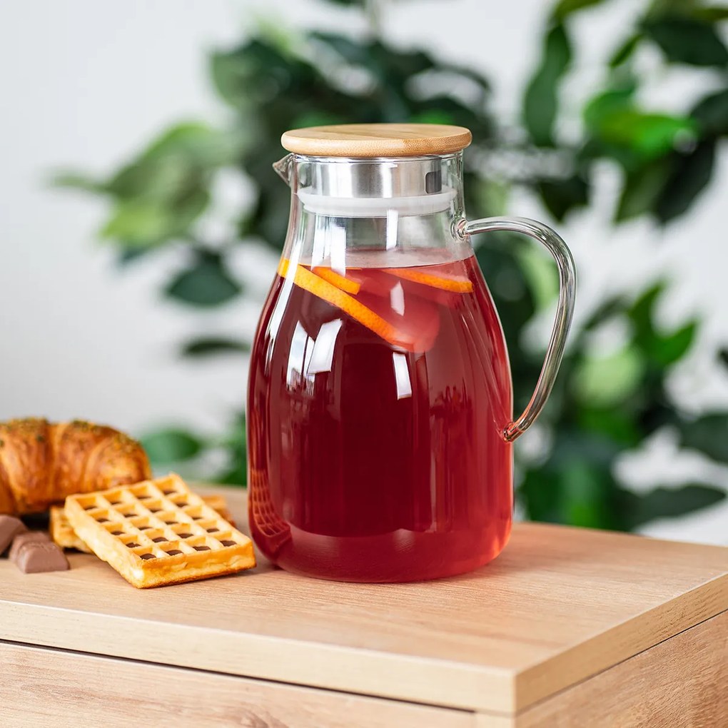 4Home Sklenený džbán s viečkom Bamboo Hot&Cool, 1,7 l
