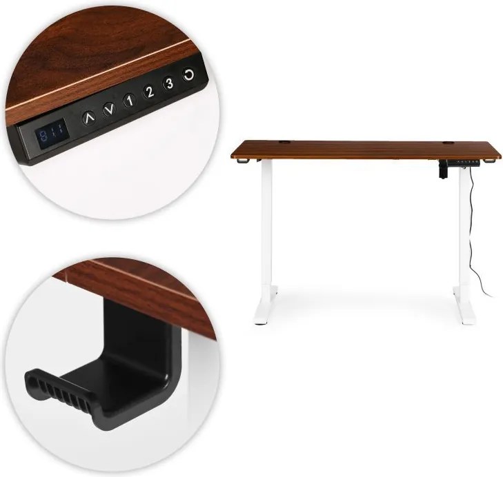 Elektrický nastaviteľný stôl 120 x 60 cm, nastaviteľná výška 72-117 cm, biely