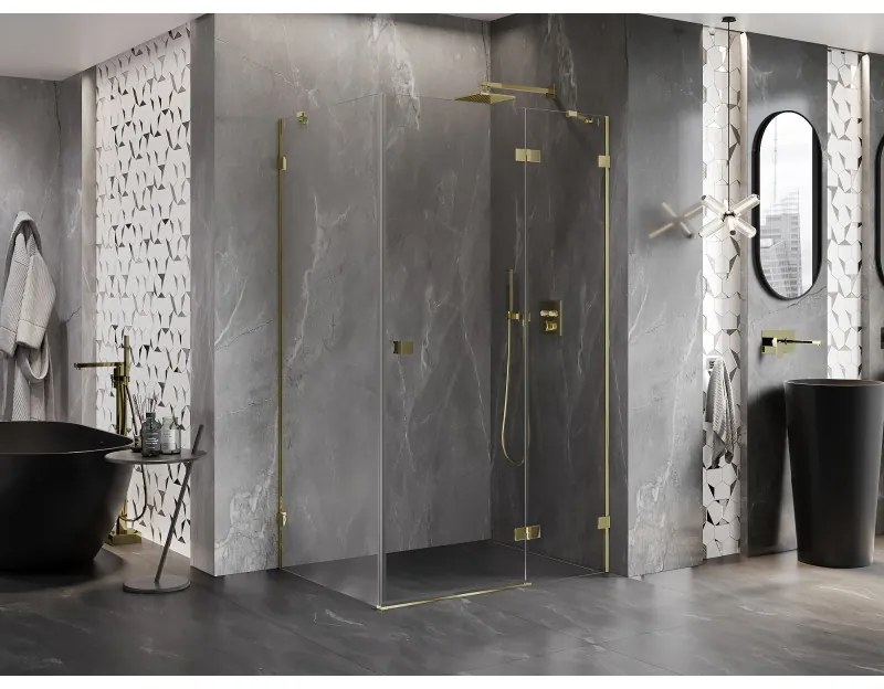 Mexen Lunar, výklopný sprchový kút pravý 100 x 90 cm, 8mm číre sklo, zlatý profil, 834-100-090-50-00-P