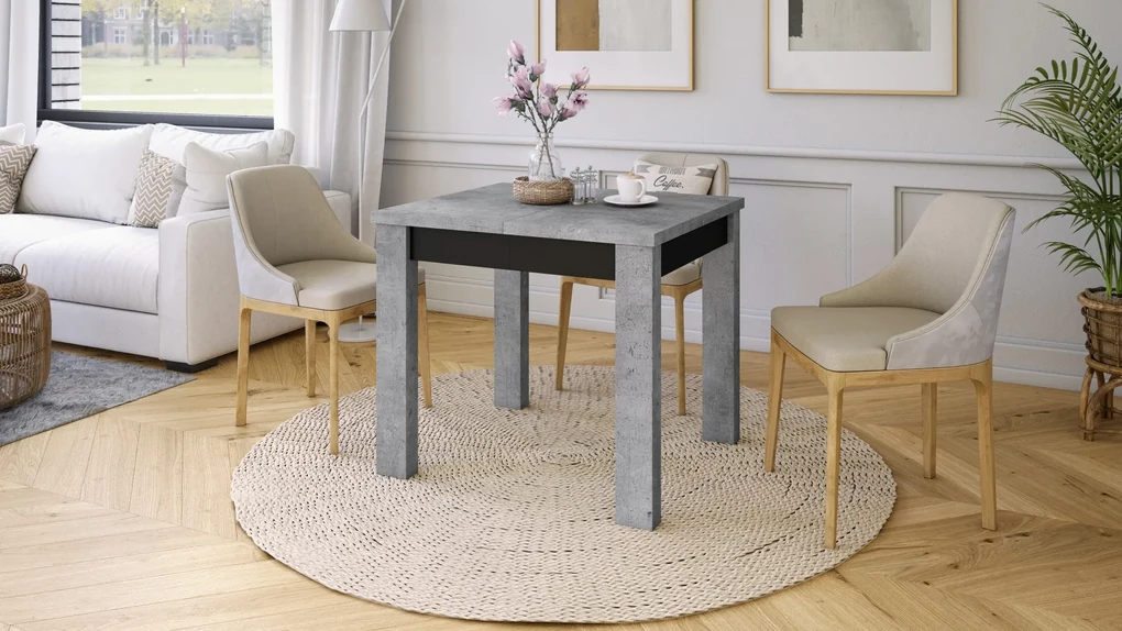 FONTE Beton Millenium / Čierny Mat - KLASICKÝ STÔL DO KUCHYNE/OBÝVACEJ IZBY 110x75 ROZKLADANÝ DO 155 cm!