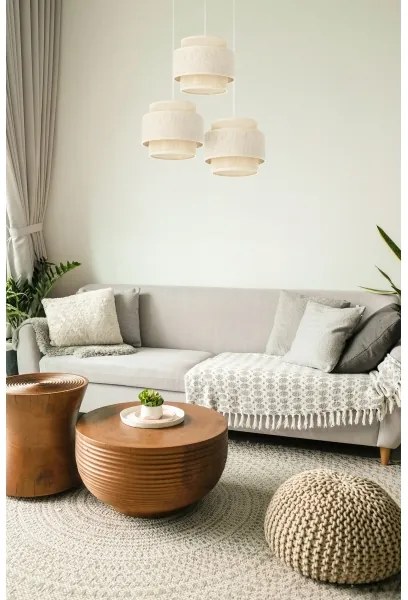 Závesný luster na lanku BOHO 3xE27/60W/230V, krémový/juta