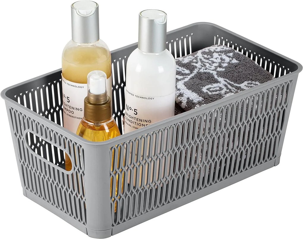 Orion M - Univerzálny košík NESTA, výsuvné klapky na stohovanie, sivý 29 x 17 x 12 cm