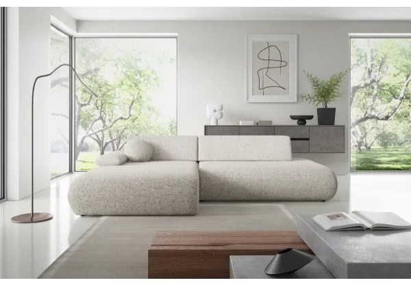 Rohová rozkladacia sedacia súprava s úložným priestorom v tvare L PRATO ľavá béžová