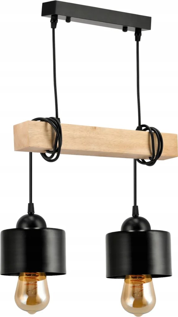 BERGE LED závesné stropné svietidlo drevený trám 2xE27 Luster Loft Cup Black