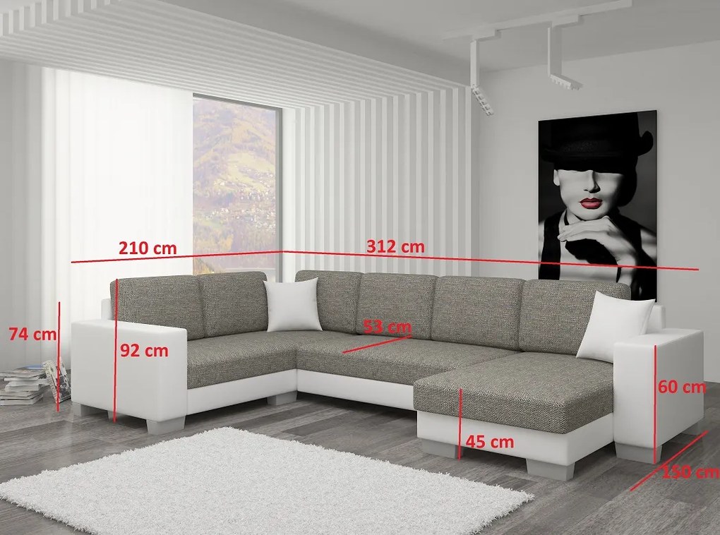 Moderná sedačka tvare U Marate, biela / sivá Roh: Orientace rohu Levý roh