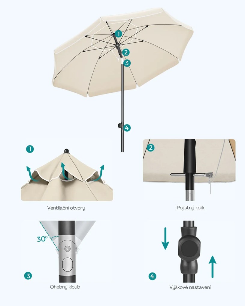 Záhradný slnečník s ochranným obalom UNTRA 160 cm béžový