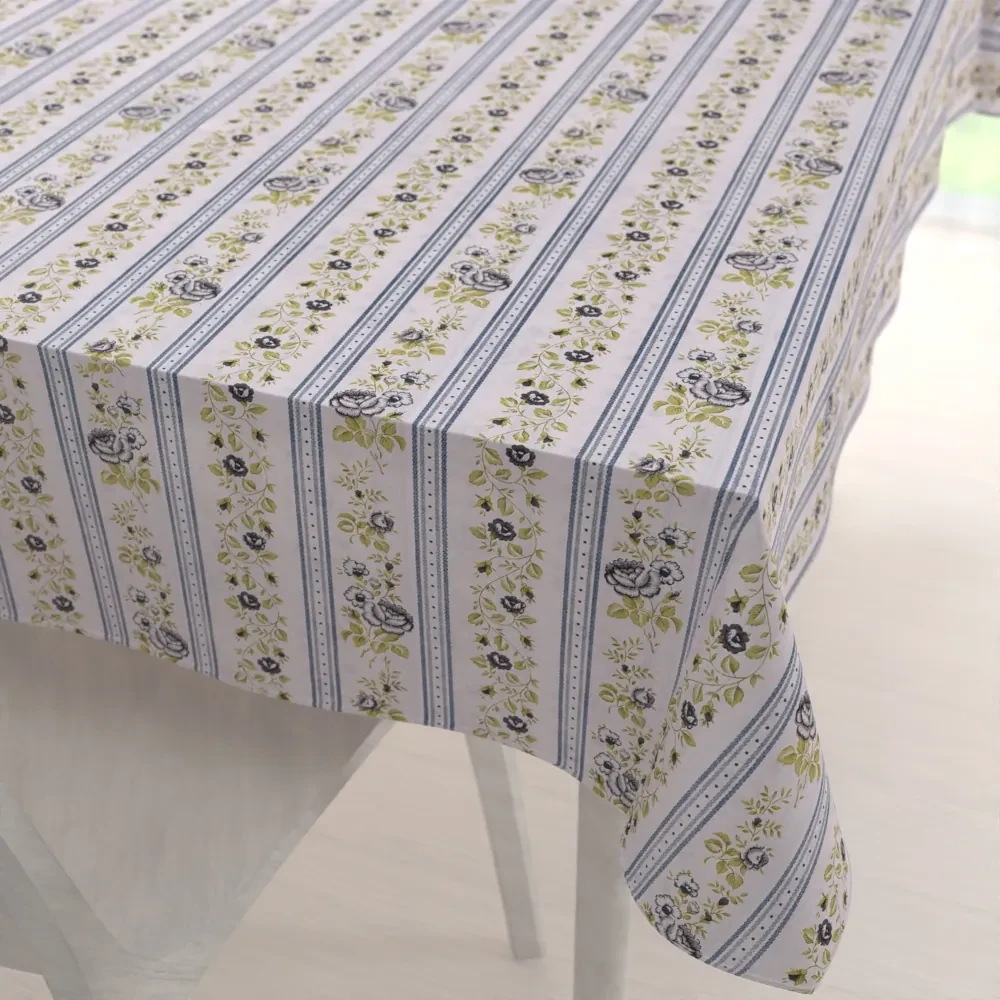 Biante Bavlnený obdĺžnikový obrus Sandra SA-348 Sivé popínavé kvety a modré pruhy 130x220 cm