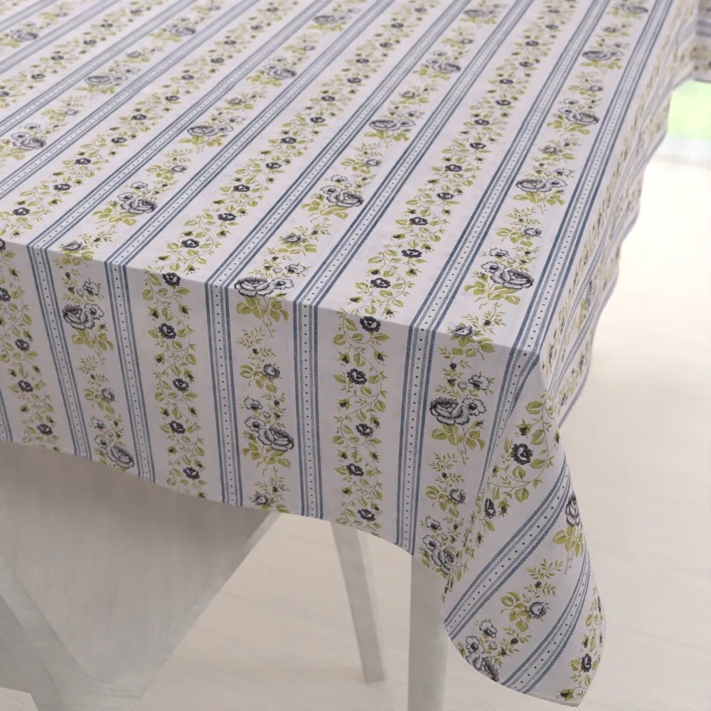 Biante Bavlnený obdĺžnikový obrus Sandra SA-348 Sivé popínavé kvety a modré pruhy 60x100 cm
