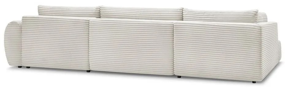 Krémovobiela menčestrová rozkladacia/s úložným priestorom rohová pohovka (ľavý roh/do tvaru "U") Lucien – Bobochic Paris