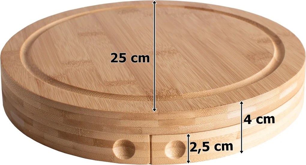 Servírovacia bambusová doska na syry s príslušenstvom ANDRA 25 cm prírodná