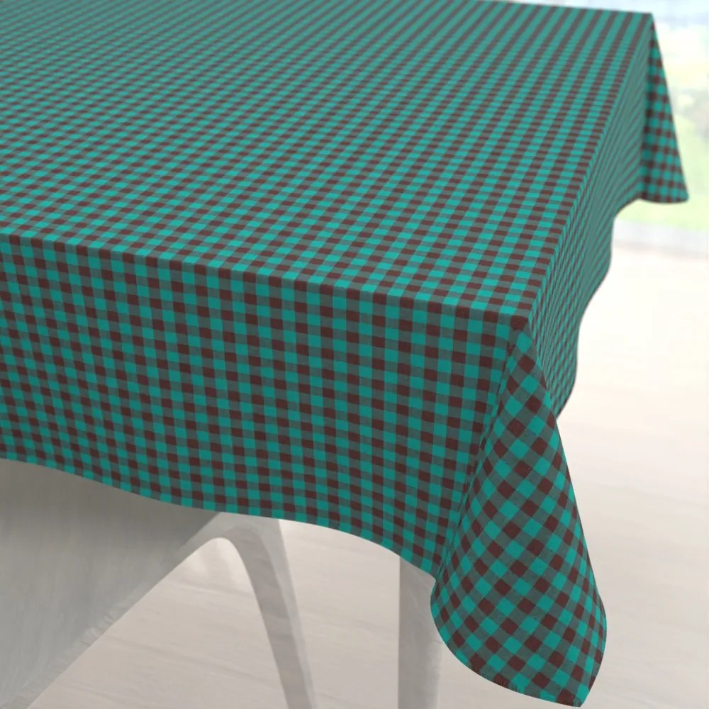 Biante Bavlnený štvorcový obrus Olivia OL-007 Tyrkysovo-hnedá kocka malá 90x90 cm