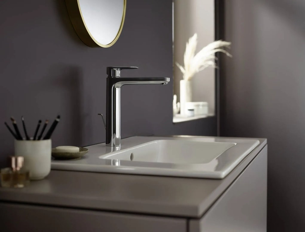 Hansgrohe Vernis Blend, vysoká umývadlová batéria 190 s kovovou odtokovou súpravou s tiahlom, EcoSmart, chrómová, HAN-71581000