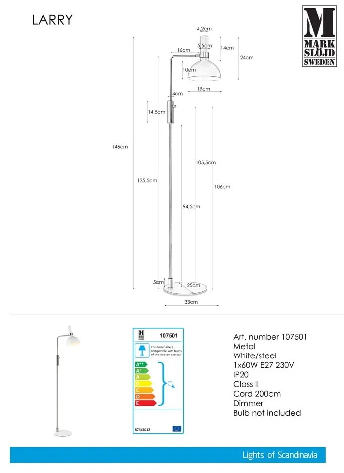 Biela stojacia lampa Markslöjd Larry