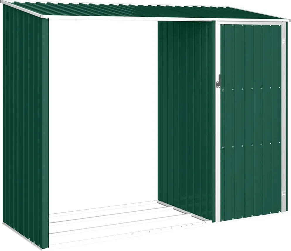 vidaXL Záhradná kôlňa na palivové drevo zelená 245x98x159 cm pozinkovaná oceľ