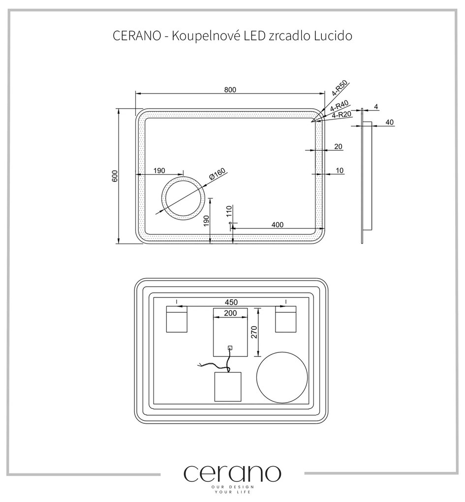 Cerano Lucido, LED kúpeľňové zrkadlo 80x60 cm, CER-CER-429343