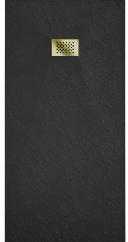 Mexen Hugo, obdĺžniková sprchová vanička SMC 180 x 80 cm, čierna, zlatá krytka, 42708018-G