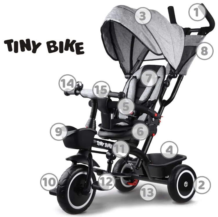 Trojkolka Tiny Bike 3 v 1 s baldachýnom SP0650 - sivá