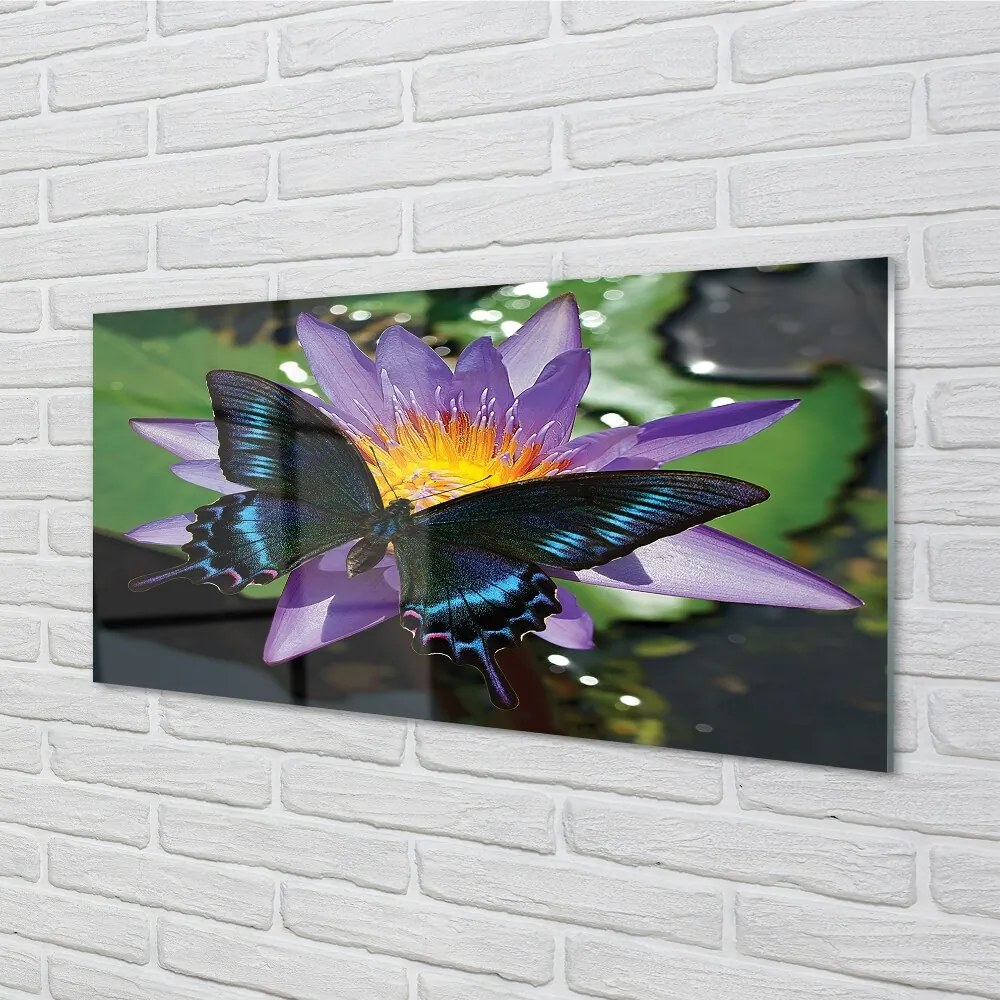 Sklenený obraz motýľ kvetina 140x70 cm