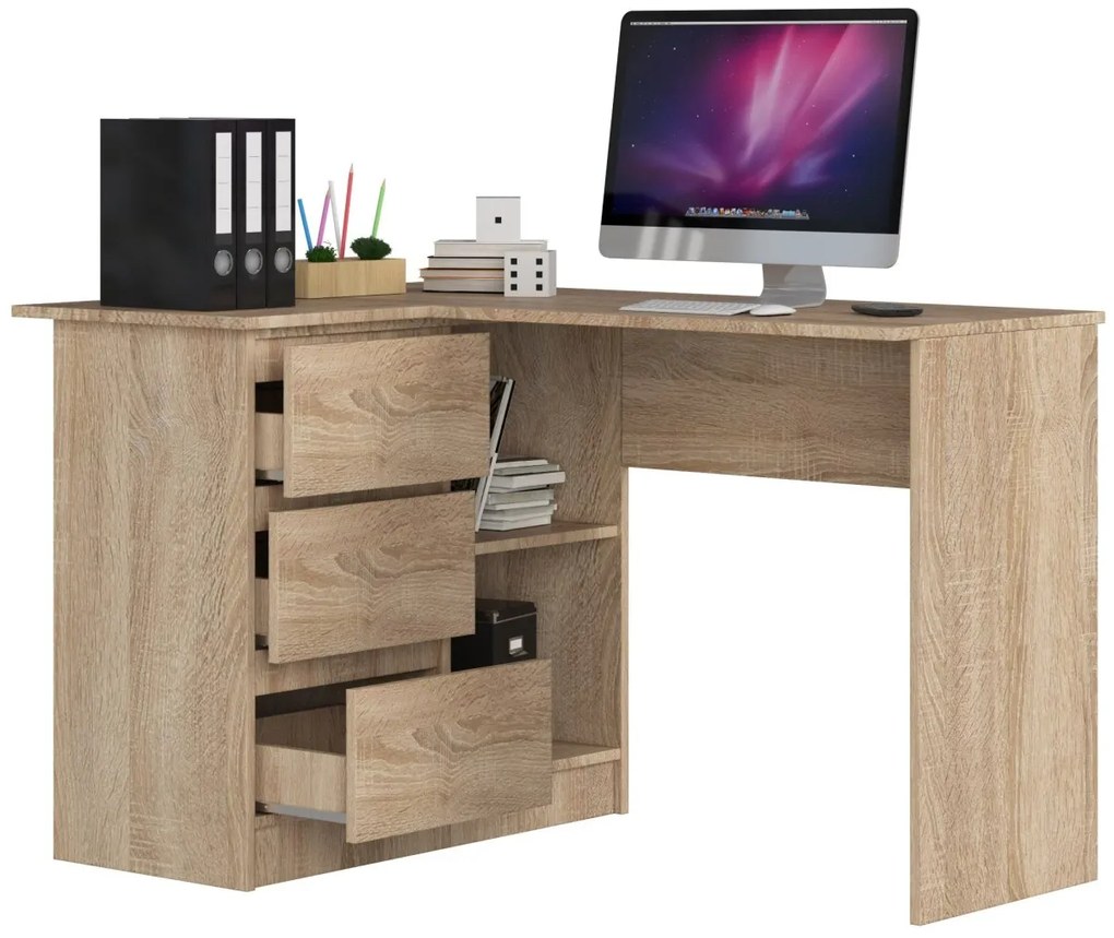 Rohový písací stôl B16 124 cm dub sonoma ľavý